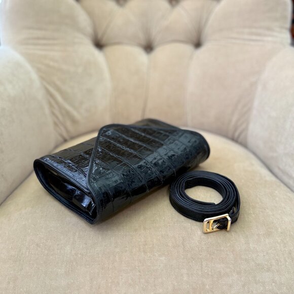 VTG Auth DONNA ELISSA Genuine Crocodile Convertible Crossbody Clutch Bag - Picture 3 of 6